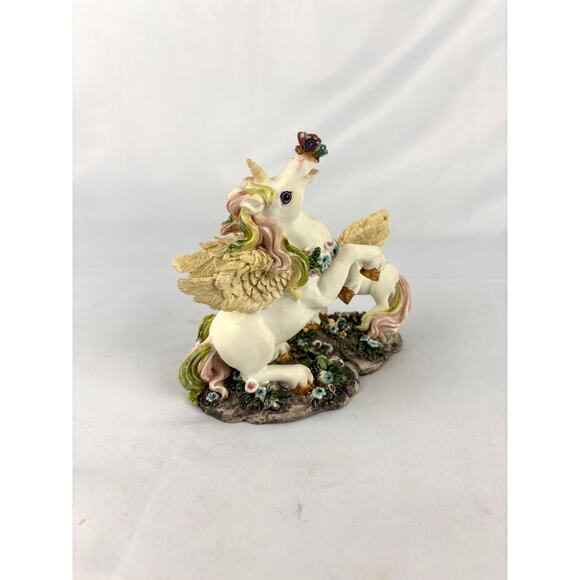 Vintage Hand Painted Unicorn Resin Figurine Whimsical Floral 1980s Mom and Baby - Picture 6 of 14